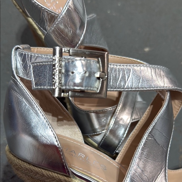 Charles Silver Wedge Sandals - Picture 4 of 8